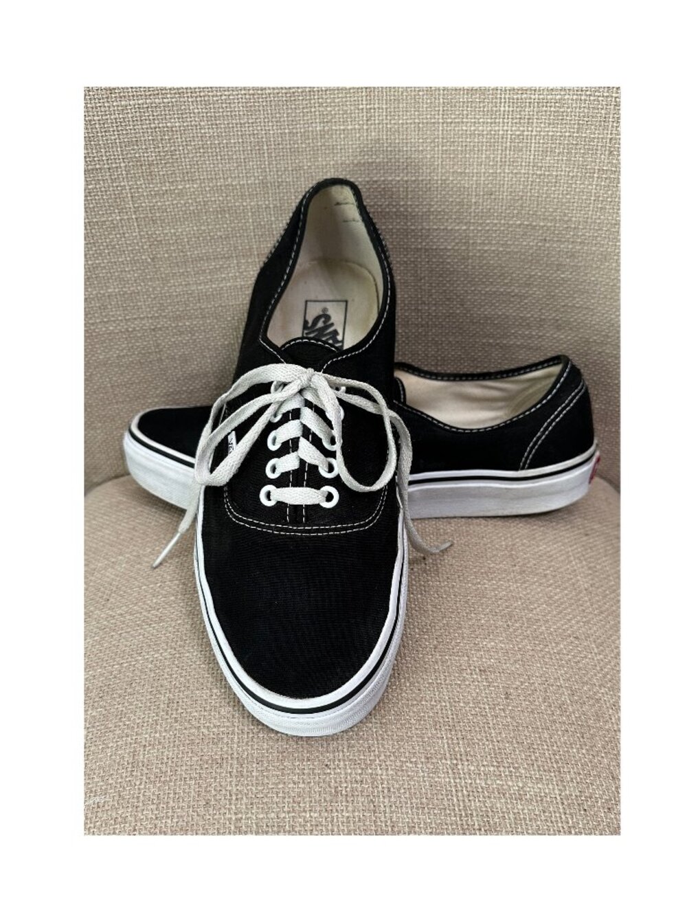 Vans Black and White Canvas Sneakers Low top Size M-10.5 W-12